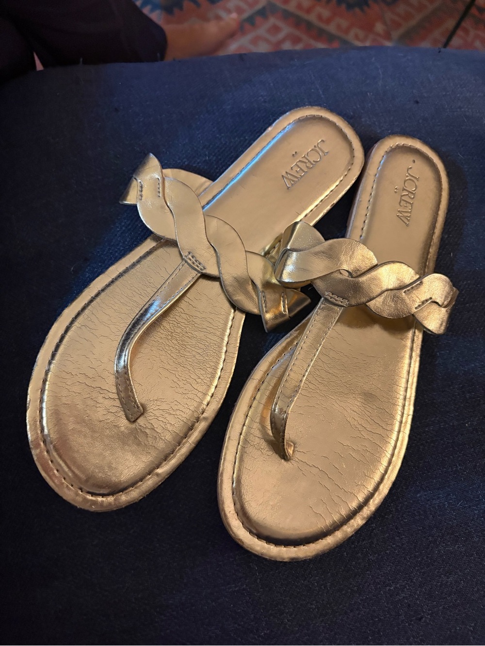 J. Crew Metallic Gold Braided Thong Sandals